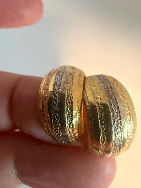 Vintage Gold Tone Hoop Earrings Set Textured & Polished Clip-On Statement Bundle